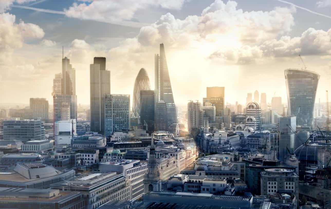 A panoramic view of London's business and banking area